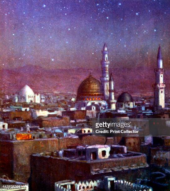 View of Medina, Arabia, by moonlight, showing the dome of the Tomb of the Prophet, 1918. Illustration for La Vie de Mohammed, Prophete d'Allah by...