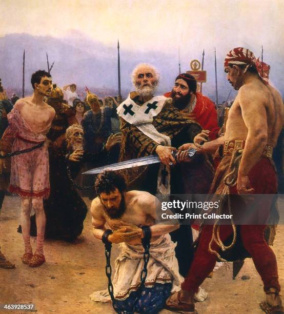 St Nicholas saving three innocents from execution, c1888. The model for Santa Claus due to his reputation for secret gift-giving, St Nicholas was...