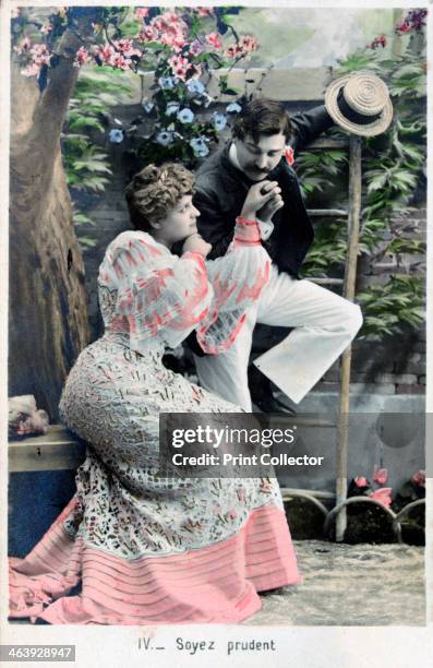 'Be Careful', vintage French postcard, c1900.