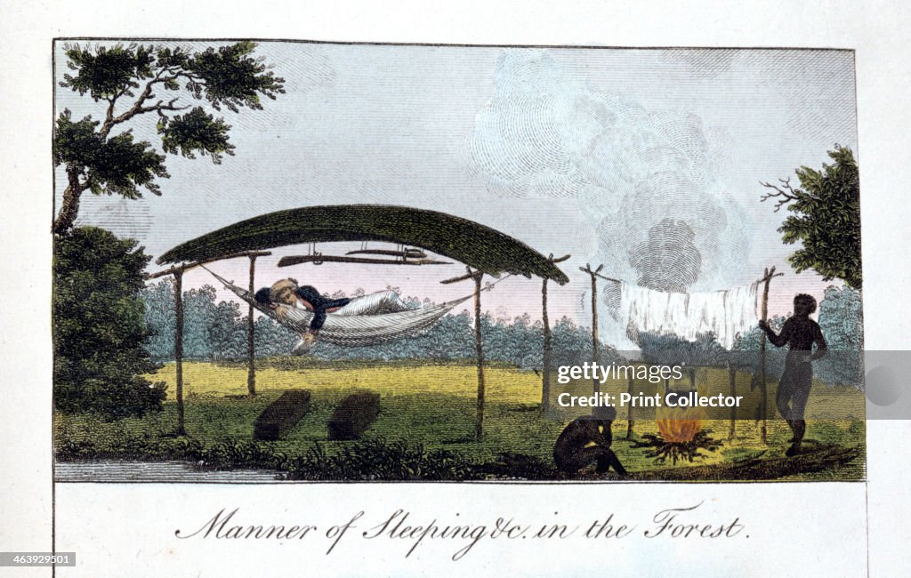 'Manner of Sleeping in the Forest', 1813. Artist: John Gabriel Stedman