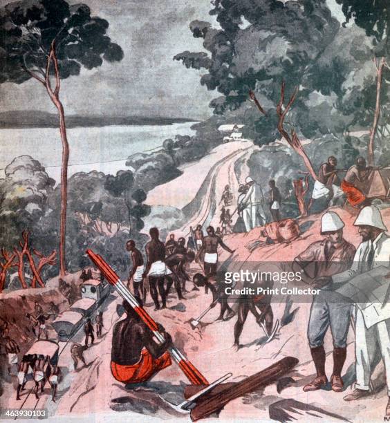 Laying railway track under the Equatorial sun, Brazzaville, Congo, 1924. A print from the Le Petit Journal, 6th June 1924.
