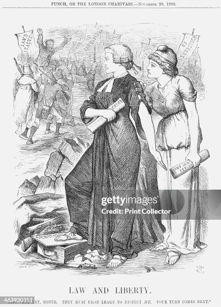 'Law and Liberty', 1880. Law and Liberty watch the unrest in Ireland. This relates to a conference, held on the 23rd October, at Dublin, at which the...