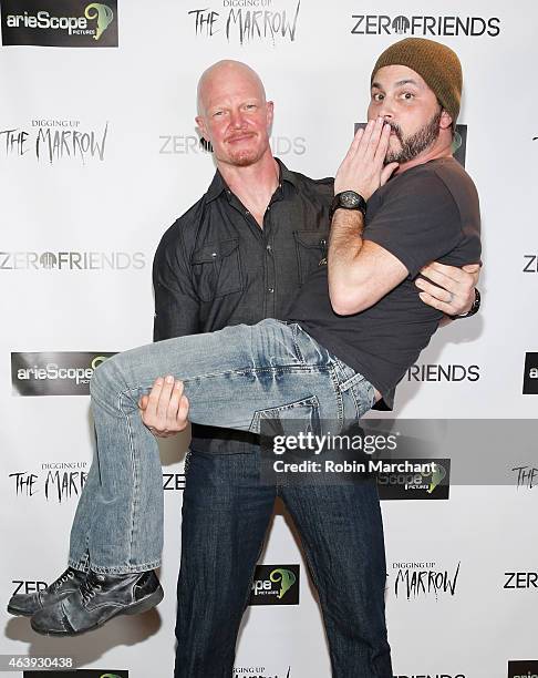 Derek Mears and Adam Green attend "Digging Up The Marrow" Los Angeles Special Screening at The Regent Theatre on February 19, 2015 in Los Angeles,...