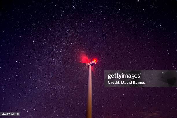 Wind turbine spins at an Acciona wind farm on February 17, 2015 near Igualada, Spain. France and Spain inaugurate the newly combined electrecity...