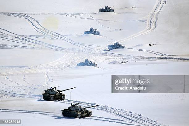 Soldiers of 14th Mechanized infantry commandship of Turkish Armed Forces take part in Winter-2015 Field Exercise conducted by the 9th Corps in Akbaba...