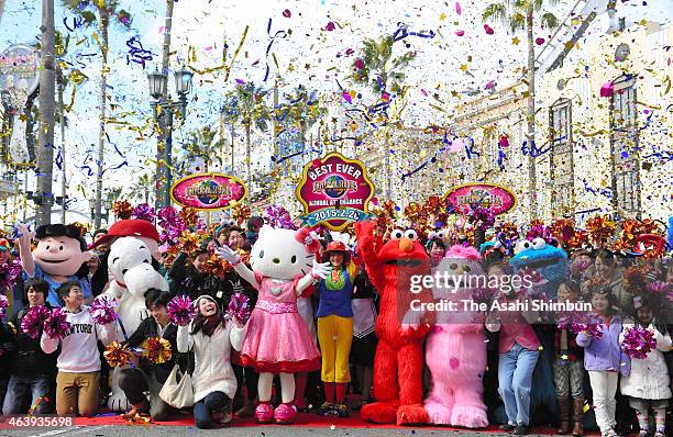 Ceremony is held to celebrate a record number of annual visitors at Universal Studios Japan on February 20, 2015 in Osaka, Japan. The operator of...