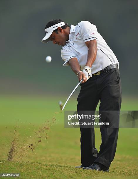 Chawrasia of India plays a shot during the second round of the Hero India Open Golf at Delhi Golf Club on February 20, 2015 in New Delhi, India.