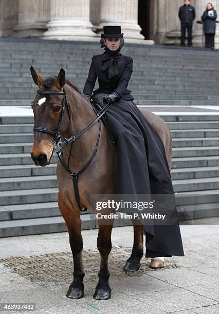 Model wears a dress designed by Sarah Burton at a memorial service for Professor Louise Wilson during London Fashion Week Fall/Winter 2015/16 at St...