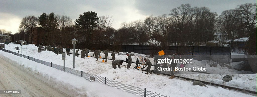 National Guard Clear Snow At MBTA Red Line Station