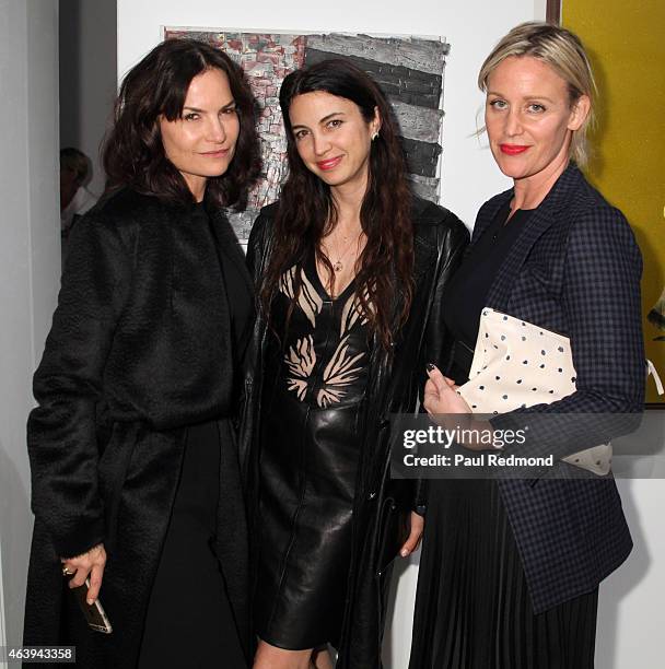 Rosetta Getty, Shiva Rose and Ali Taekman attends the LIFT:Art Gallery Show and Art Auction at Quixote Studios on February 19, 2015 in Los Angeles,...