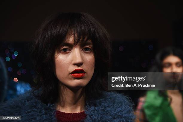 Model at the Shrimps presentation during London Fashion Week Fall/Winter 2015/16 at Somerset House on February 20, 2015 in London, England.