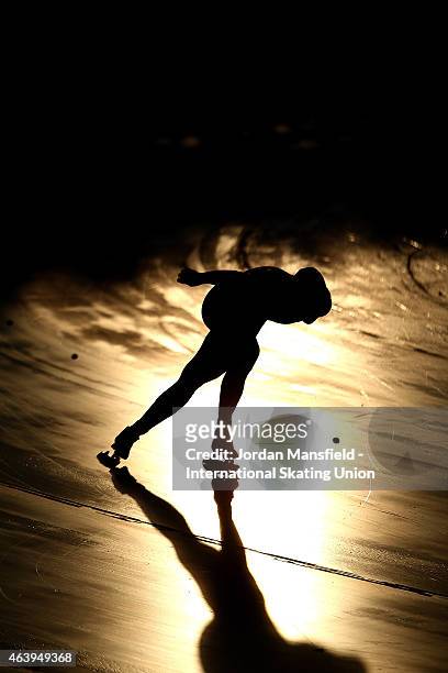 Fan Yang of China competes in his Men's 1500m race during day one of the ISU World Junior Speed Skating Championships at Stegny Ice Rink on February...