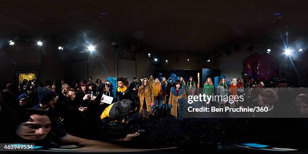 Models at the Shrimps presentation during London Fashion Week Fall/Winter 2015/16 at Somerset House on February 20, 2015 in London, England.