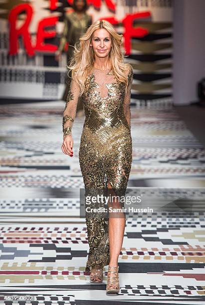 Melissa Odabash walks the runway at the Fashion For Relief charity fashion show to kick off London Fashion Week Fall/Winter 2015/16 at Somerset House...