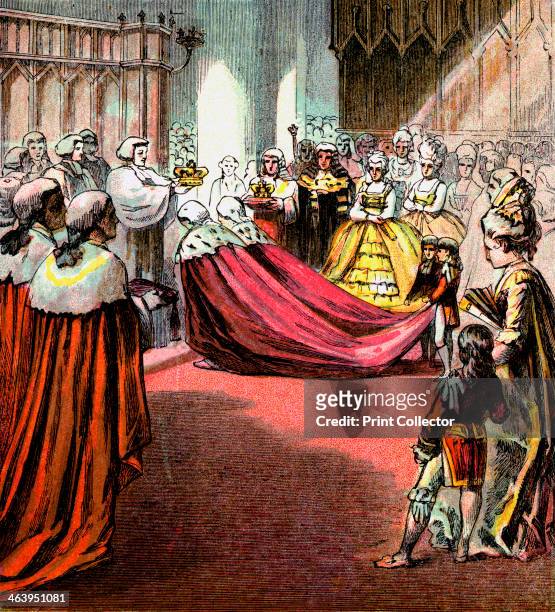 'Coronation of George III, 1761', . George III ruled from 1760 until his death in 1820. Colour plate taken from the book Pictures of English History,...