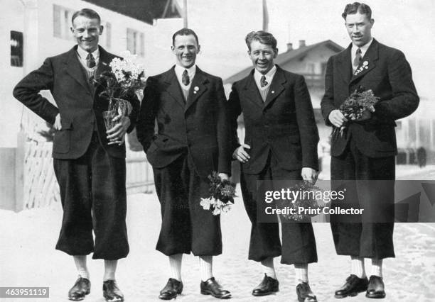 Swedish cross-country ski team, Winter Olympic Games, Garmisch-Partenkirchen, Germany, 1936. Sweden took the first four places in the 50km Men's...