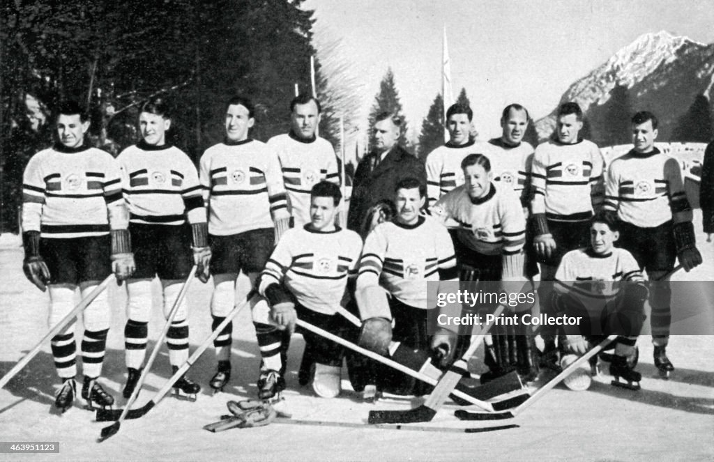 Great Britain ice hockey team, Winter Olympic Games, Garmisch-Partenkirchen, Germany, 1936.