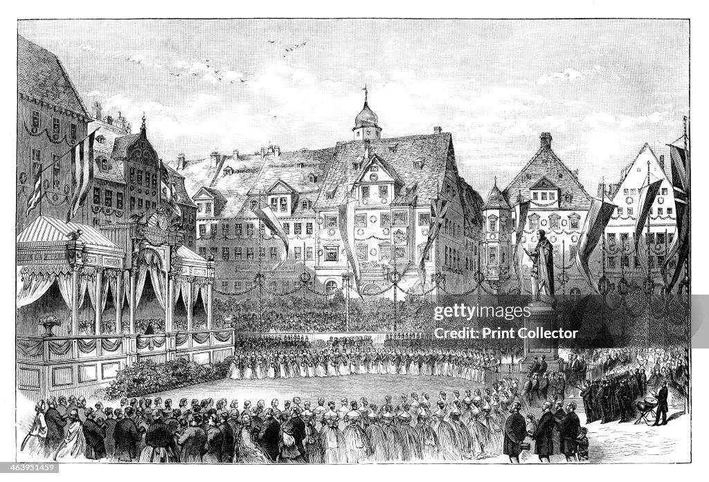 Queen Victoria unveiling a statue of Prince Albert, Coburg, Germany, 1865.