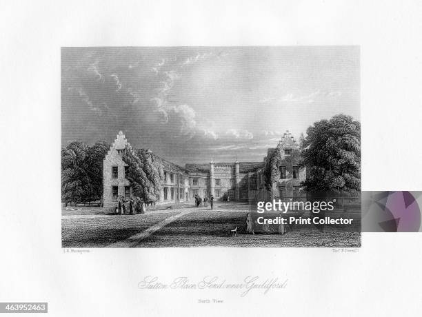 Sutton Place, near Guildford, Surrey, 19th century. North view of the Tudor estate, built for Sir Richard Weston in the 16th century. Millionaire...