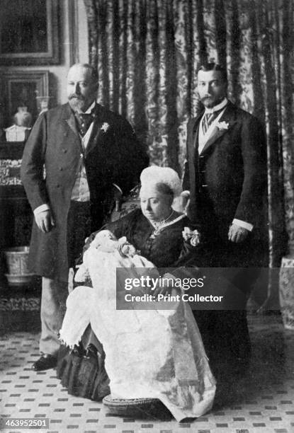 Four generations of the royal family, 1894. Queen Victoria with her son, Prince Albert Edward on the left, her grandson Prince George on the right,...