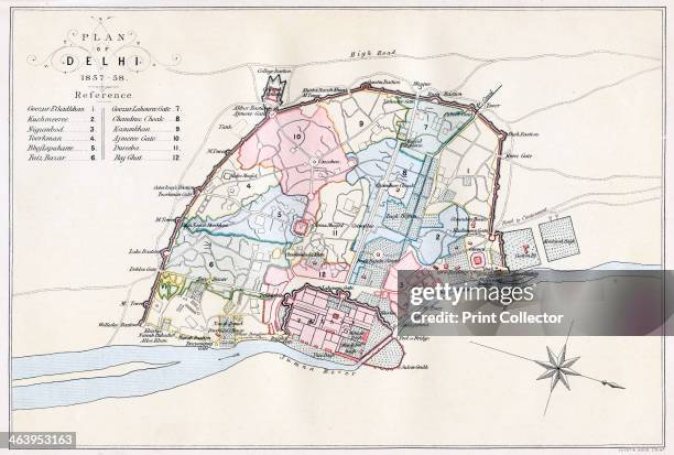 Plan of Delhi, India, 1857-1858, . Delhi was besieged and captured by the British in 1857 during the Indaian Mutiny. The capture of the city from the...