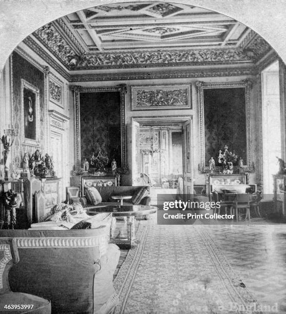 The Green Drawing Room, Windsor Castle, Windsor, Berkshire, late 19th century. Stereoscopic card. Detail.