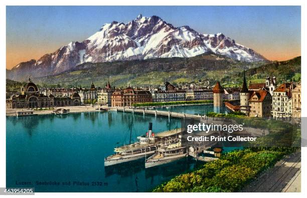 Lucerne, Switzerland, 20th century. View of the city with the summit of Pilatus in the background.