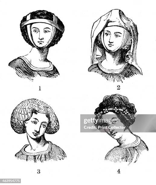 Women's hairstyles, late 13th-early 14th century, . Hair-dressing from the time of Edward I, . It became the custom to lay aside the couvre-chef when...