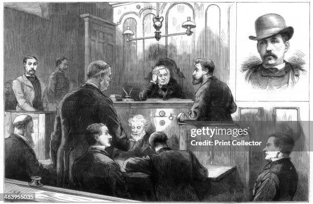 Examination of John Daly, alias Denman, at the Birkenhead police court, 1884. Court case involving 'the dynamite plot'. Illustration from the The...