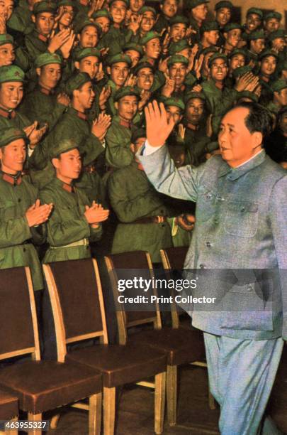Mao Zedong, Chinese Communist revolutionary and leader, c1960s-c1970s. Mao acknoledging the applause of a group of People's Liberation Army soldiers....