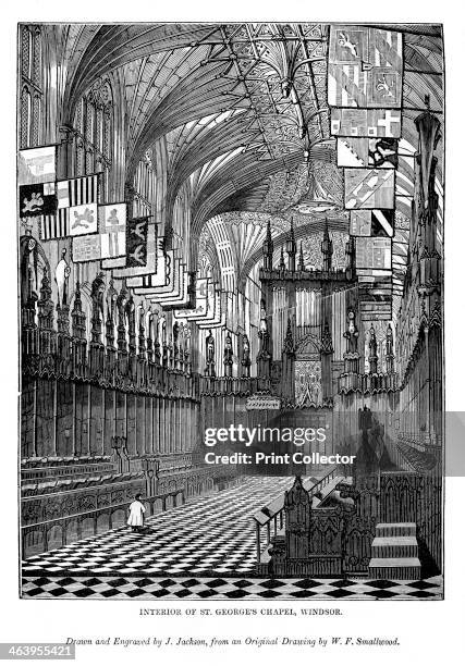 Interior of St George's Chapel, Windsor, 1843. An engraving from The Art-Union Scrap Book, Henry G Bohn, London, 1843.