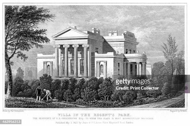 Villa in Regent's Park, London, 1827. The villa was the residence of GB Greenhough, to whom the print is dedicated.