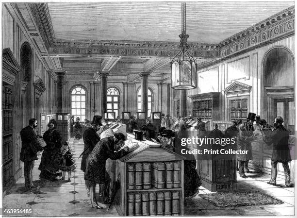 The new registry of wills office, Somerset House, London, 1875. From 1837 the Registrar General of Births, Marriages and Deaths was in the North Wing...