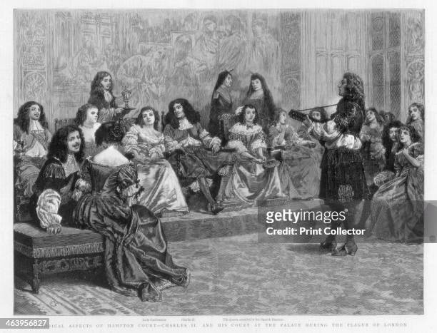 Charles II and his court at the palace during the Plague of London, c1665-1666 . From left to right: Lady Castlemaine, Charles II and Queen...