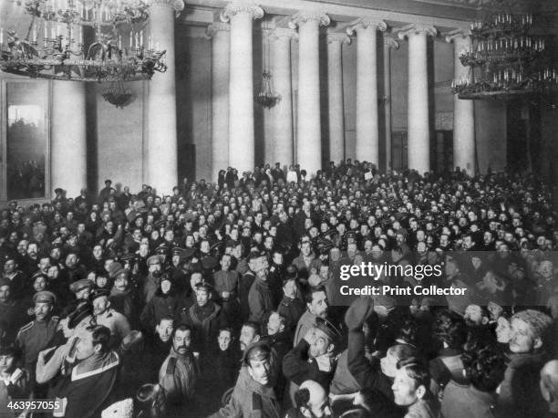 Petrograd Soviet of Workers' and Soldiers' Deputies, Tauride Palace, Russia, 1917. The Petrograd Soviet first met on 27 February 1917 at the...