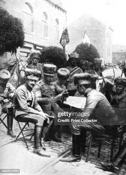 Officers in the Hussars, Chaussee de Louvain, Brussels, First World War, 1914. Illustration from The Great War HW Wilson, Vol I, .