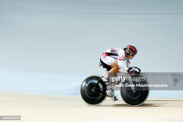 Kayono Maeda of Japan Cycling Team competes in the Womens Sprint Qualifying race during day 3 of the UCI Track Cycling World Championships held at...