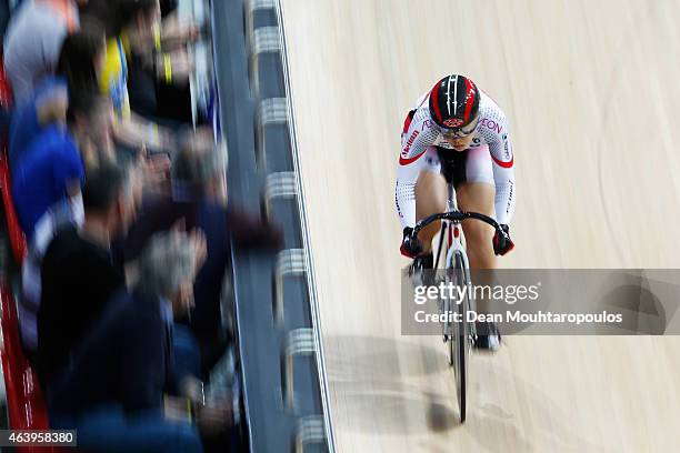 Kayono Maeda of Japan Cycling Team competes in the Womens Sprint Qualifying race during day 3 of the UCI Track Cycling World Championships held at...