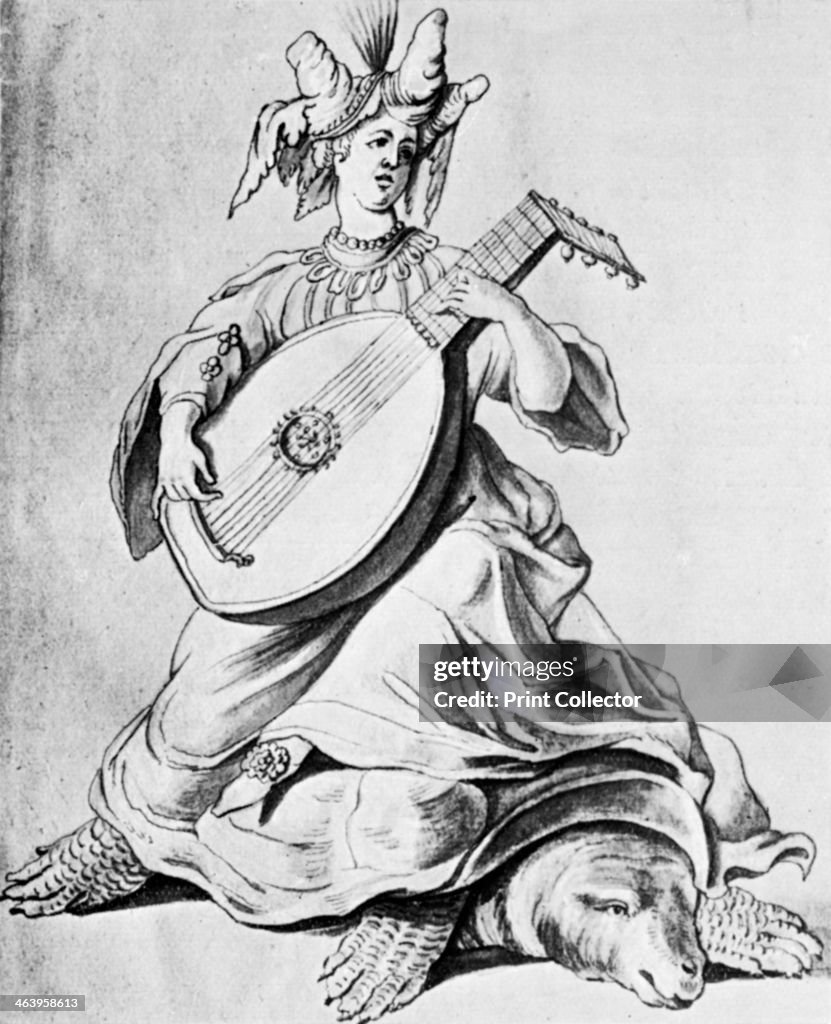 A woman playing a stringed instrument, early 17th century (1926).