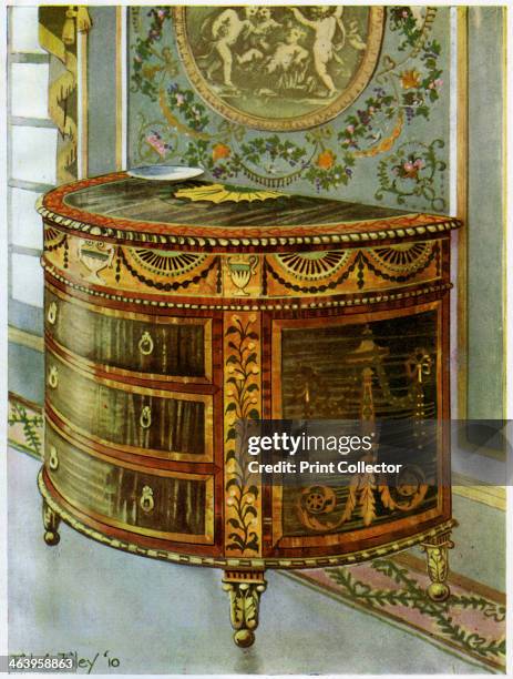 Inlaid satinwood commode with ormolu mounts, 1911-1912. A print from The Book of Decorative Furniture its Form, Colour and History, Volume II by...