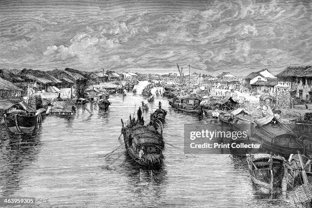 Boats on the Chinese Arroyo, near Saigon, Vietnam, 1895. From The Universal Geography with Illustrations and Maps, division XV, written by Elisee...