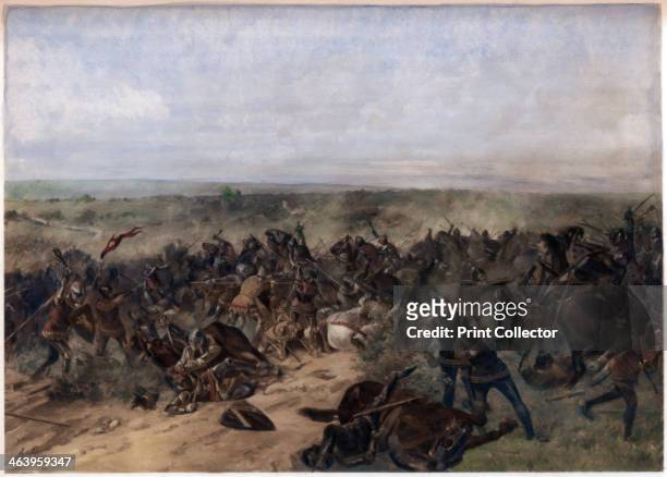 Battle of Crécy, 26th August 1346. Hand-coloured later.