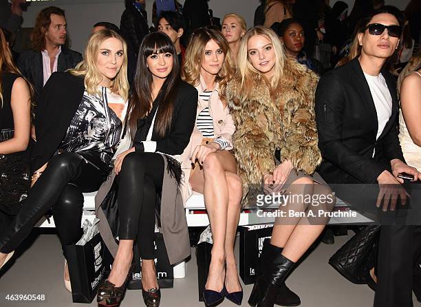 Becky Tong, Sarah Martin, Jade Williams, guest and Nathaniel Weller attend the Jean-Pierre Braganza show during London Fashion Week Fall/Winter...