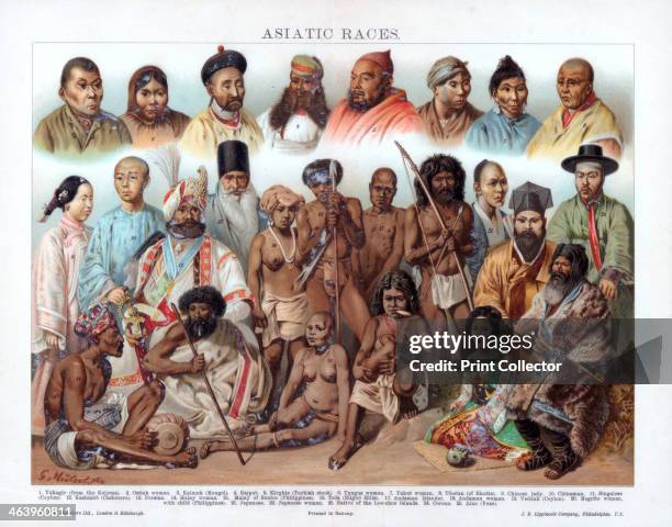 'Asiatic Races', 19th century. Yukagir , Ostiak woman, Kalmuk , Rajput, Kirghiz , Tungus woman, Yakut woman, Tibetan , Chinese lady, Chinaman,...