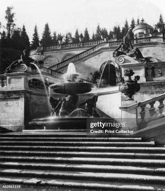 The fountain at Linderhof Palace, Bavaria, Germany, c1900s. Linderhof Palace, near Oberammergau in southwest Bavaria, is the smallest of the three...