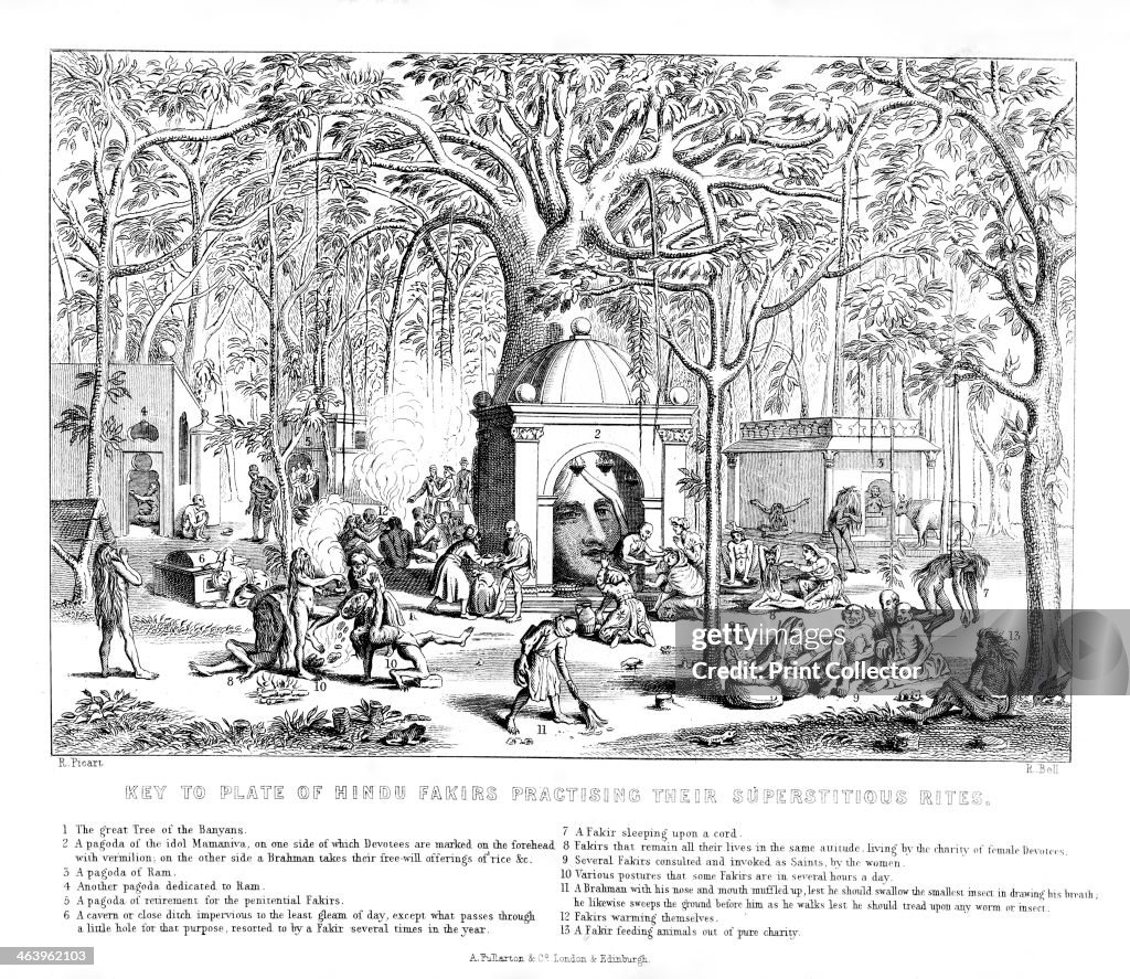 Hindu Fakirs practising their superstitious rites, 19th century. Artist: Bell