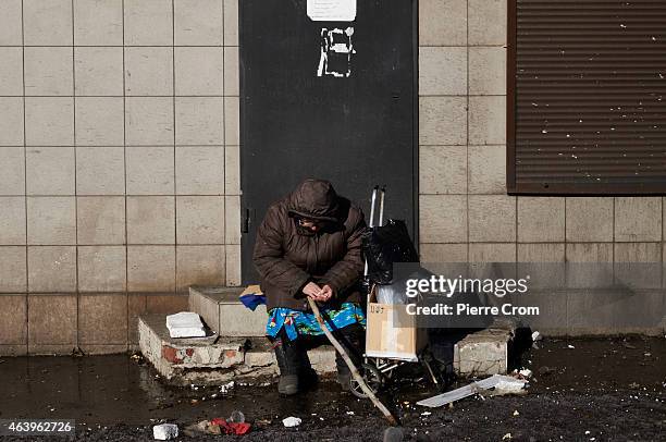 Inhabitants of Debaltseve wait for humanitarian help on February 20, 2015 in Debaltseve, Ukraine. The strategic railway town of Debaltseve is of...