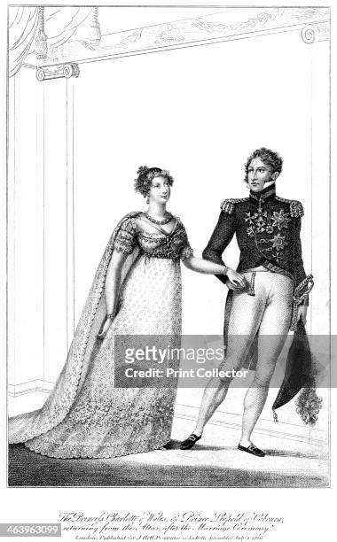 Princess Charlotte & Prince Leopold, 1816. Returning from the alter, after the marriage ceremony, 2nd May 1816.