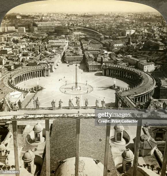 St Peter's Square from the dome of St Peter's Basilica, Rome, Italy. St Peter's Square was designed by Gian Lorenzo Bernini and built between 1656...