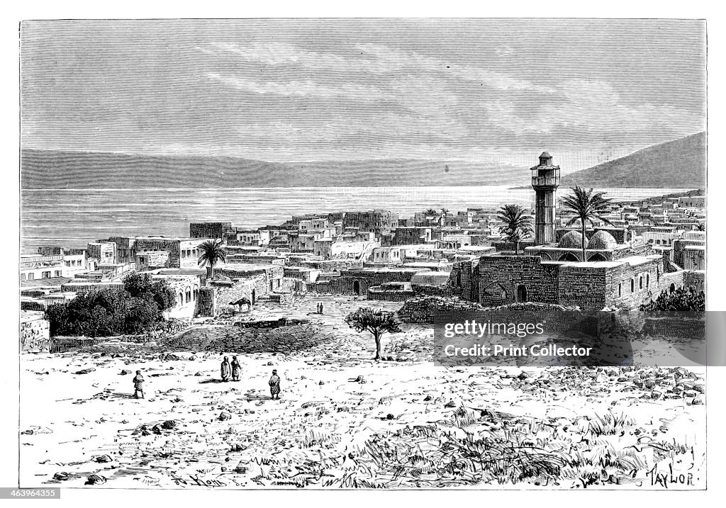 The lake and city of Tiberias, Israel, 1895.